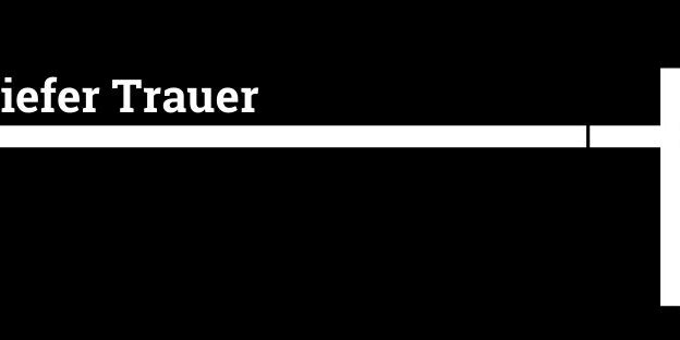 Weißes Kreuz auf schwarzem Hintergrund, oben links steht "In tiefer Trauer"